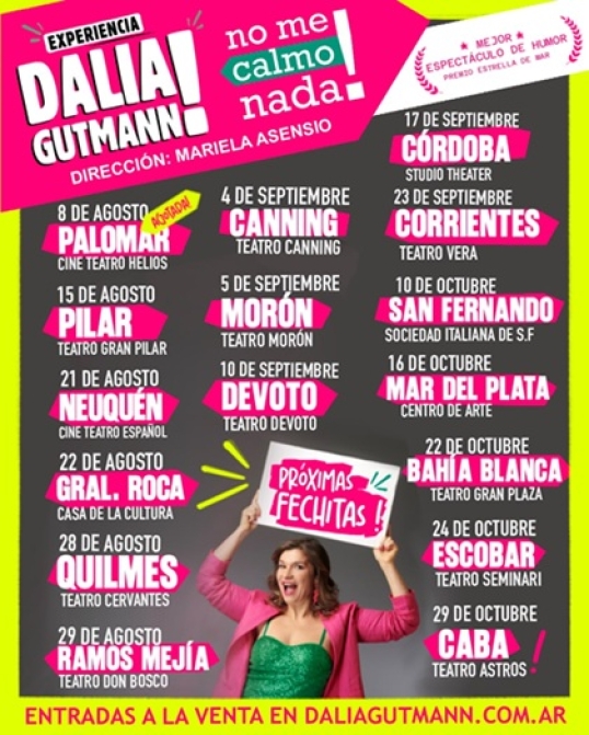 "Experiencia Dalia Gutmann, No me calmo nada" -Agenda de shows