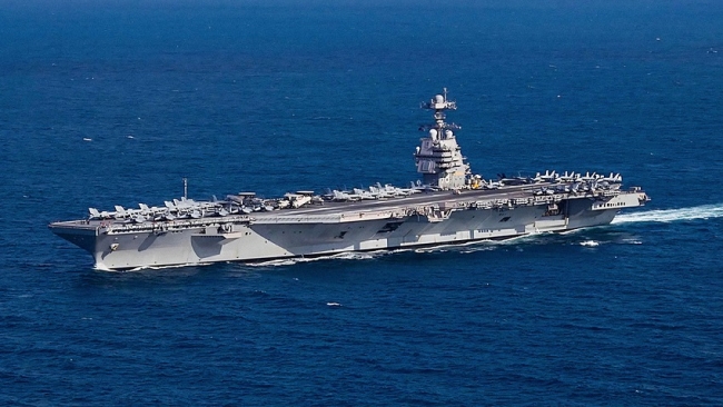 El Portaviones Gerald R. Ford en las costas del mar Caribe