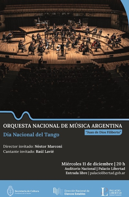 La Orquesta Nacional "Juan de Dios Filiberto" se presenta en el Día Nacional del Tango