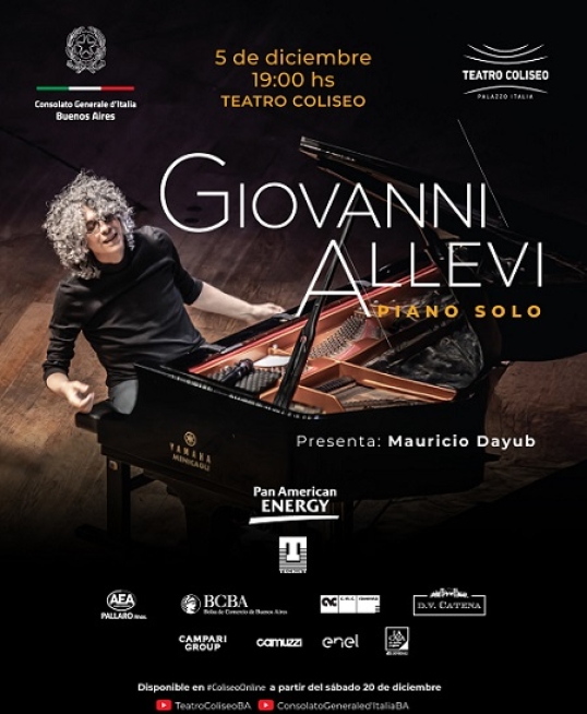 El Consulado General de Italia en Buenos Aires y el Teatro Coliseo te invitan a disfrutar de Giovanni Allevi – Piano Solo