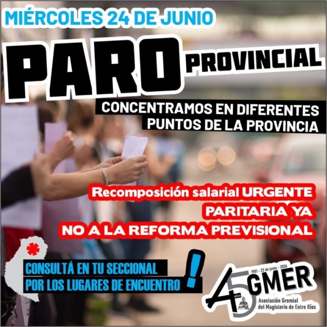 Entre Ríos: Docentes enrolados en AGMER realizan el próximo miércoles un paro por 24 horas