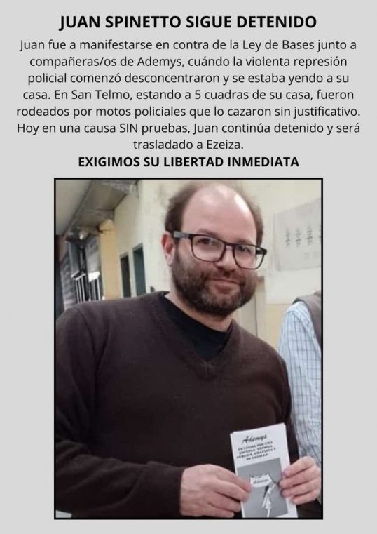 Brutal represión: Piden por la liberación de un docente detenido en la movilización por la Ley Bases