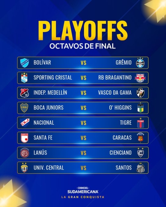 Quedaron definidos los cruces de Playoffs de la CONMEBOL Sudamericana